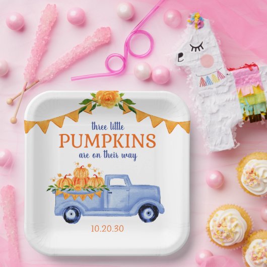 Little Pumpkin Triplet Boy Baby shower Papieren Bordje (Feest)
