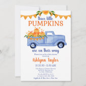Little Pumpkin Triplet Boy Baby shower Uitnodiging (Voorkant)