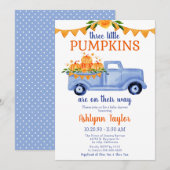 Little Pumpkin Triplet Boy Baby shower Uitnodiging (Voorkant / Achterkant)