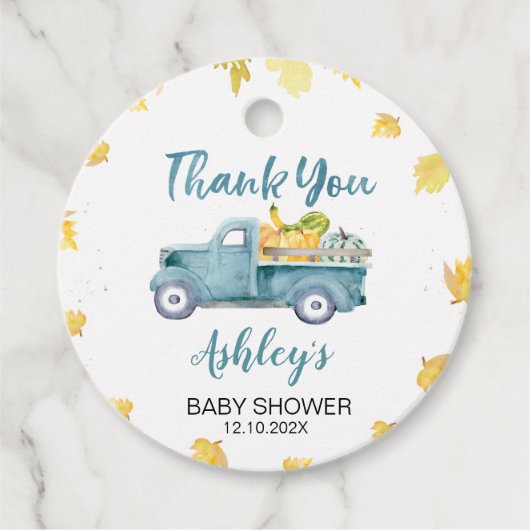 Little Pumpkin Truck Baby shower Bedankt Label (Voorkant)