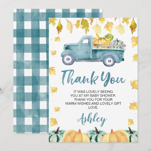 Little Pumpkin Truck Baby shower Dank je wel Kaart (Voorkant / Achterkant)