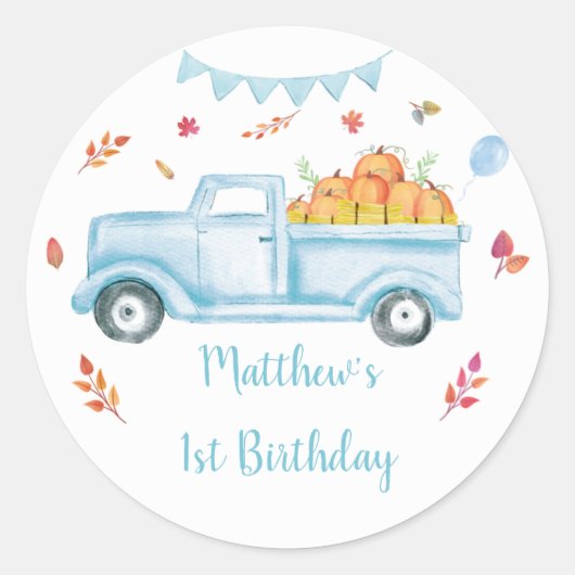 Little Pumpkin Truck Birthday Ronde Sticker (Voorkant)