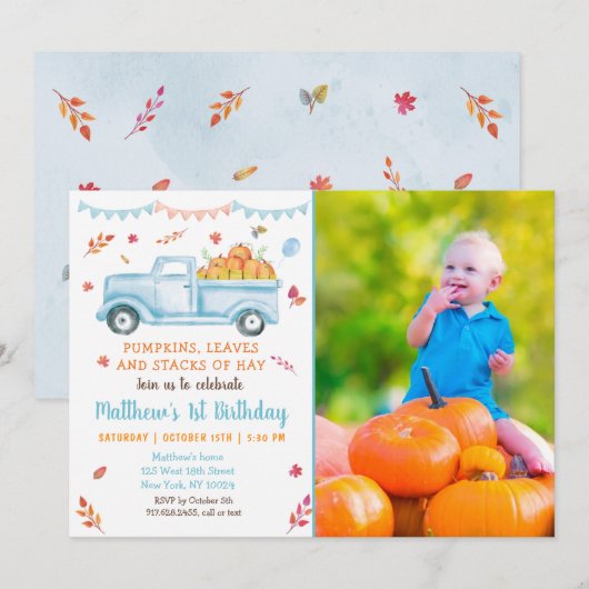 Little Pumpkin Truck Herfst Birthday Kaart (Voorkant / Achterkant)