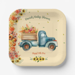 Little Pumpkin  Truck Zonnebloem Herfst Theme Papieren Bordje