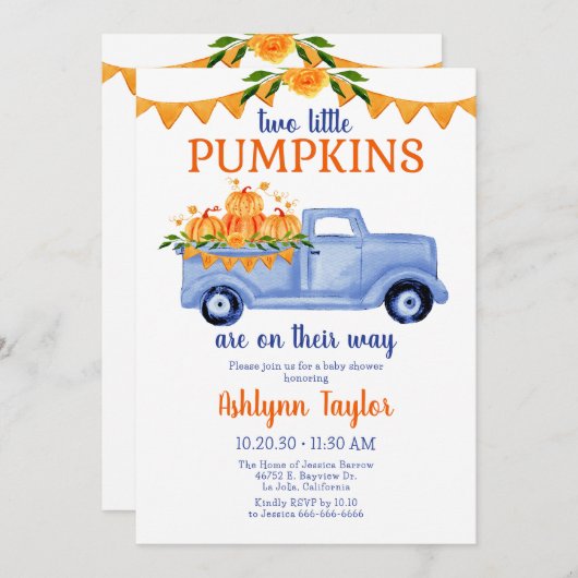 Little Pumpkin Twin Boy Baby shower alles in één Kaart (Voorkant / Achterkant)