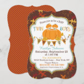 Little Pumpkin Twin Boys Fall Leaves Baby shower Kaart (Voorkant / Achterkant)