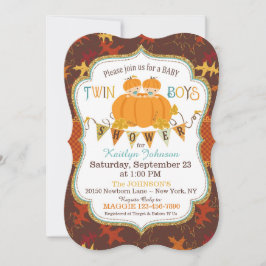 Little Pumpkin Twin Boys Fall Leaves Baby shower Kaart