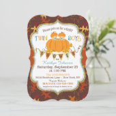 Little Pumpkin Twin Boys Fall Leaves Baby shower Kaart (Staand voorkant)