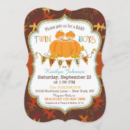 Little Pumpkin Twin Boys Fall Leaves Baby shower Kaart