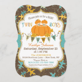 Little Pumpkin Twin Boys Fall Leaves Baby shower Kaart