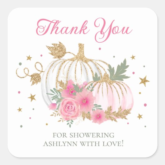 Little Pumpkin Twin Girl Baby shower Bedankt Vierkante Sticker (Voorkant)
