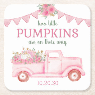 Little Pumpkin Twin Girl Baby shower Kartonnen Onderzetters
