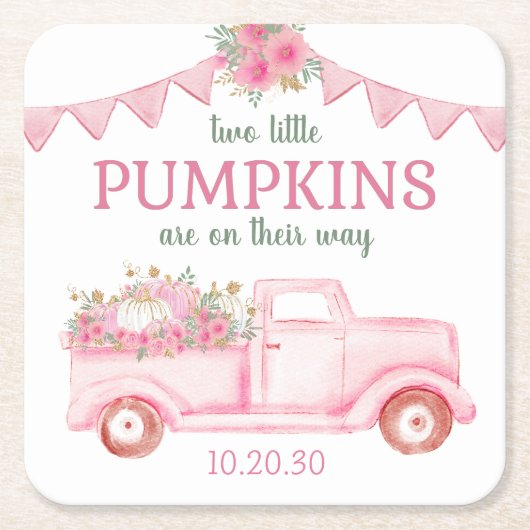 Little Pumpkin Twin Girl Baby shower Kartonnen Onderzetters (Voorkant)