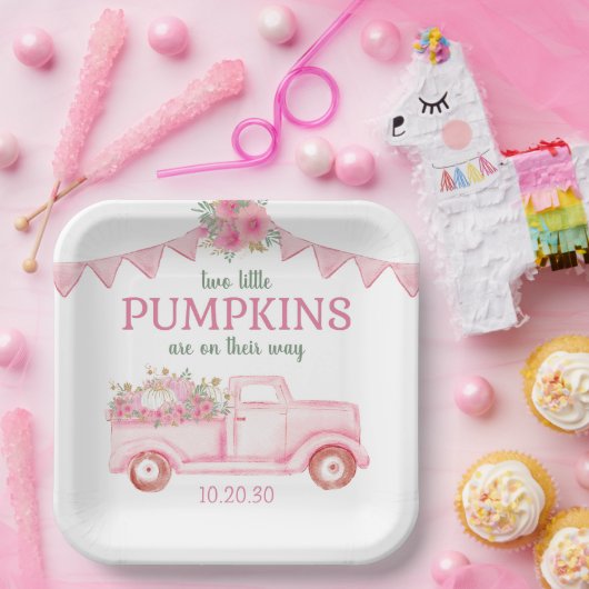 Little Pumpkin Twin Girl Baby shower Papieren Bordje (Feest)