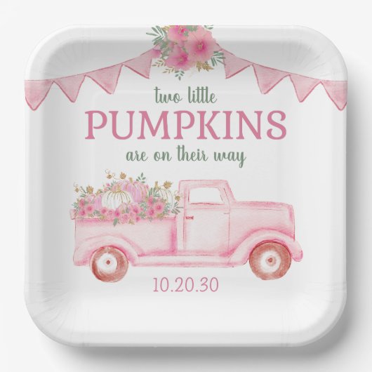 Little Pumpkin Twin Girl Baby shower Papieren Bordje (Voorkant)