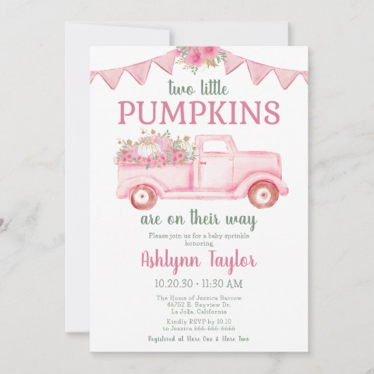 Little Pumpkin Twin Girl Baby Sprinkle Kaart (Voorkant)