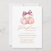 Little Pumpkin Twins Baby shower Invitation Kaart (Voorkant)