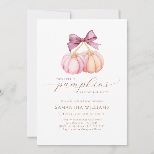 Little Pumpkin Twins Baby shower Invitation Kaart (Voorkant)