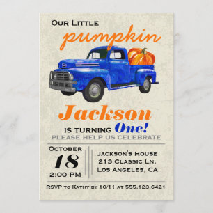 Little Pumpkin Vintage Car Boy Birthday Invitation Kaart