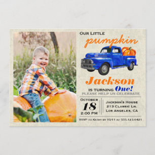 Little Pumpkin Vintage Car Boy Verjaardag Uitnodig Kaart