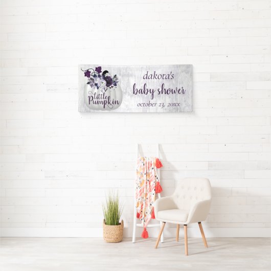 Little Pumpkin | Violet Paars Rustisch Baby shower Spandoek (Insitu)