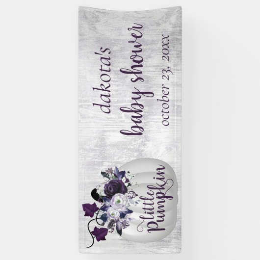 Little Pumpkin | Violet Paars Rustisch Baby shower Spandoek (Verticaal)