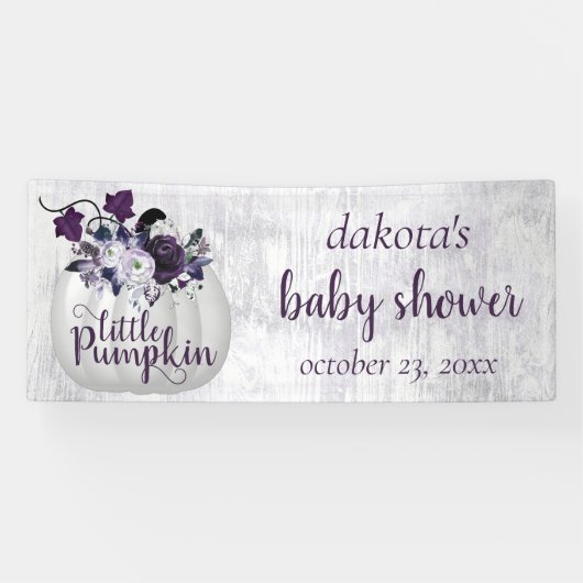 Little Pumpkin | Violet Paars Rustisch Baby shower Spandoek (Horizontaal)