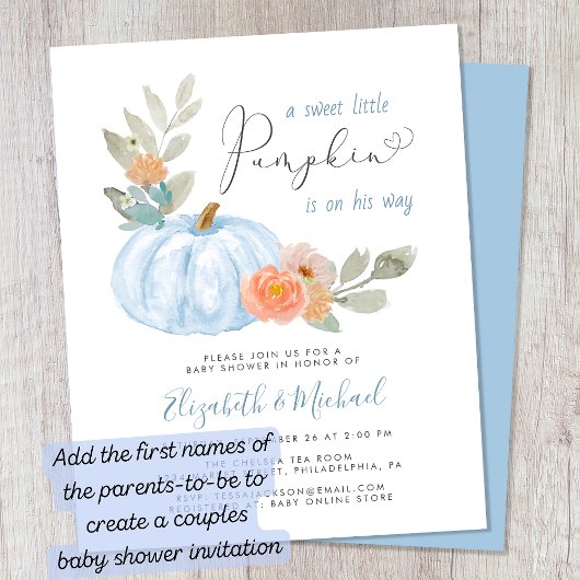 Little Pumpkin Waterverf Baby Boy Shower Invite
