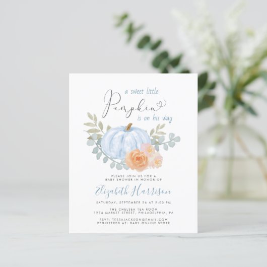 Little Pumpkin Waterverf Baby Boy Shower Invite (Staand voorkant)