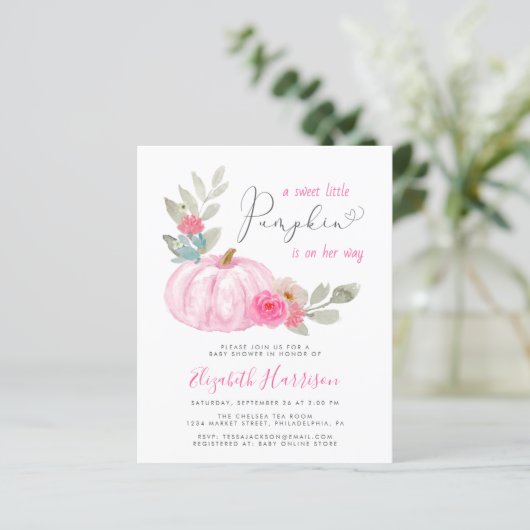 Little Pumpkin Waterverf Baby Girl Shower Invite (Staand voorkant)