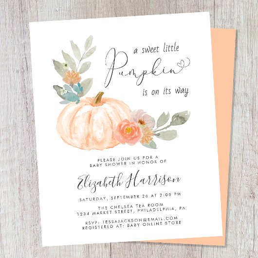 Little Pumpkin Waterverf Baby shower Invitation