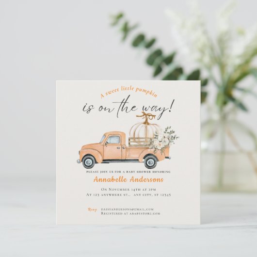 Little Pumpkin waterverf Baby shower uitnodiging (Staand voorkant)