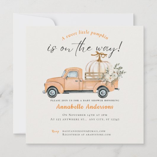 Little Pumpkin waterverf Baby shower uitnodiging (Voorkant)