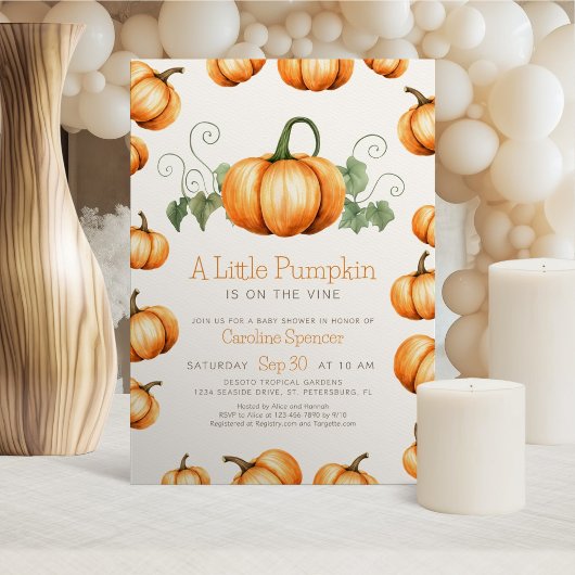 Little Pumpkin Whimsical Baby shower Invitation Kaart
