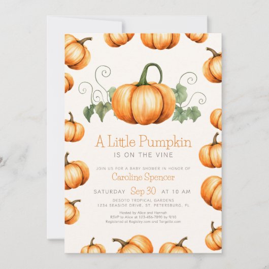Little Pumpkin Whimsical Baby shower Invitation Kaart (Voorkant)