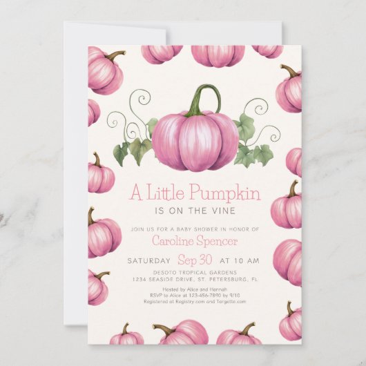 Little Pumpkin Whimsical Girl Baby shower Kaart (Voorkant)