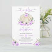 Little Pumpkin White Paars Roos Girl Baby shower Kaart (Staand voorkant)