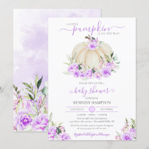 Little Pumpkin White Paars Roos Girl Baby shower Kaart