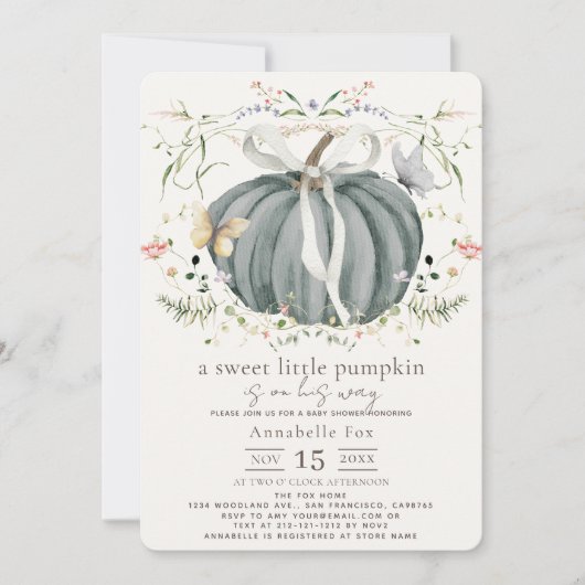 Little Pumpkin Wildflower Blue Boy Baby shower Kaart (Voorkant)