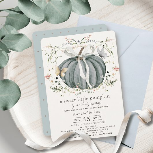Little Pumpkin Wildflower Blue Boy Baby shower Kaart