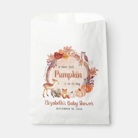 Little Pumpkin Woodland Animals Baby shower Bedankzakje (Voorkant)