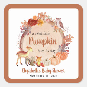 Little Pumpkin Woodland Animals Baby shower Vierkante Sticker