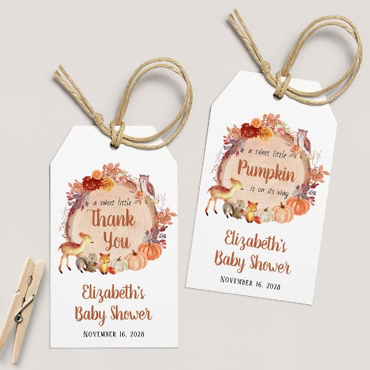 Little Pumpkin Woodland Baby shower Dank u Cadeaulabel