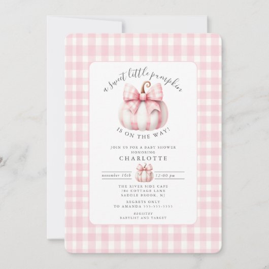 Little Pumpkin's Pink Gingham-Baby shower Kaart (Voorkant)