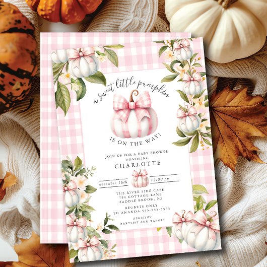 Little Pumpkin's Pink Gingham-Baby shower Kaart