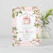 Little Pumpkin's Pink Gingham-Baby shower Kaart (Staand voorkant)