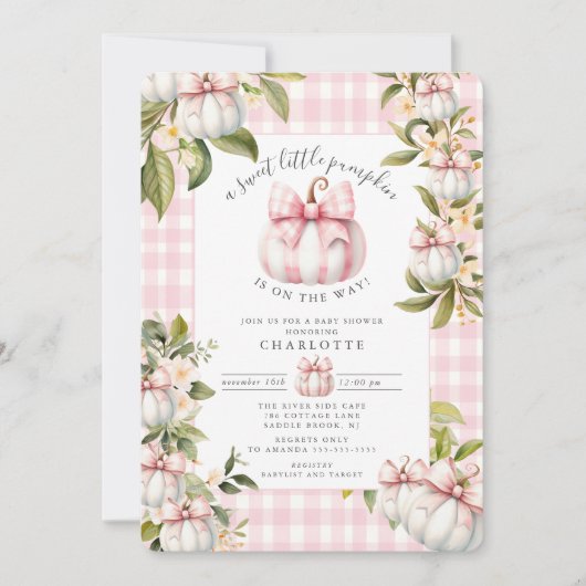 Little Pumpkin's Pink Gingham-Baby shower Kaart (Voorkant)