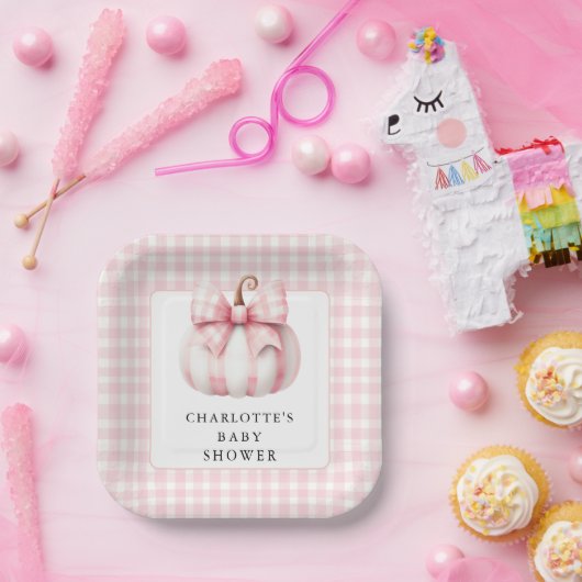 Little Pumpkin's Pink Gingham Papieren Bordje (Feest)