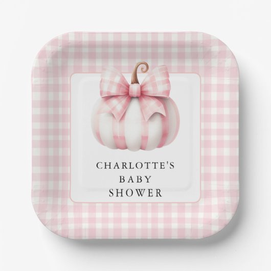Little Pumpkin's Pink Gingham Papieren Bordje (Voorkant)