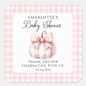 Little Pumpkin's Pink Gingham Vierkante Sticker (Voorkant)
